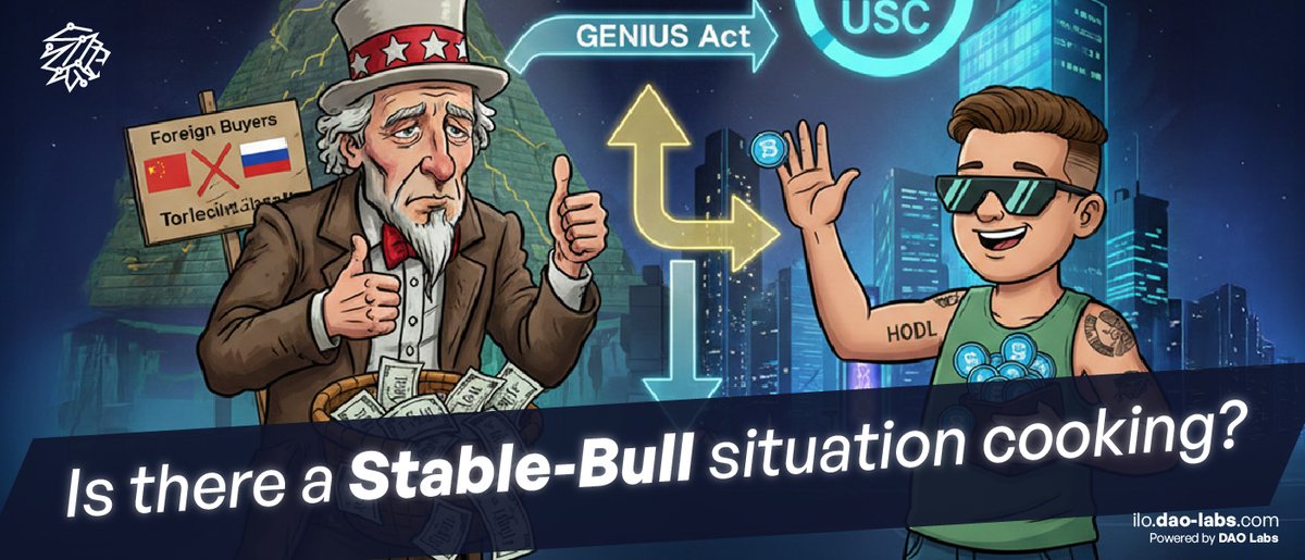🧵T-Bill Lifeline for Crypto’s 2026 Bull Run Amid De-Dollarization 

Is a Stable-Bull situation cooking? Malte Christensen, (<a href="/DAOLabs_CEO/">MBC_Christensen</a>) CEO of DAO Labs, unpacks how stablecoins, Trump’s GENIUS Act, and de-dollarization could ignite crypto’s next bull run in 2026.

Let’s break
