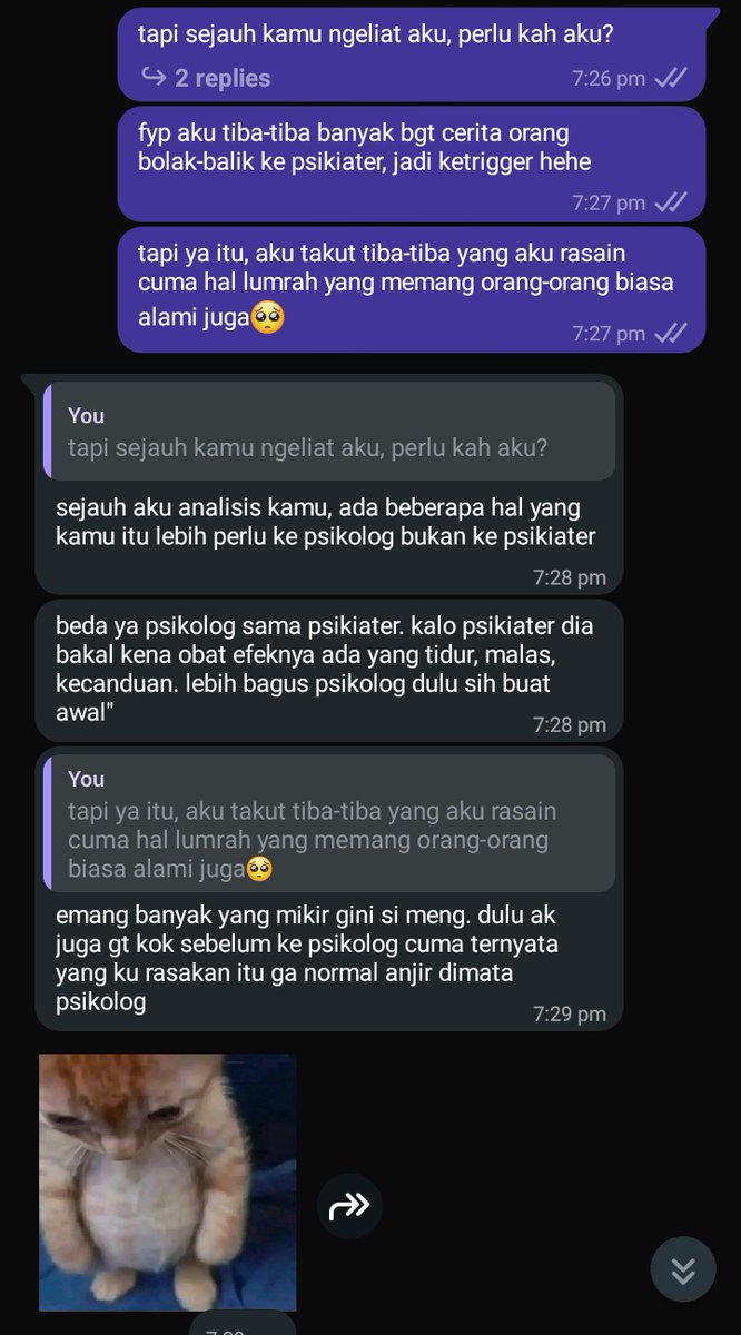 hell0pandaaa_'s tweet image. memasuki tahap berani nanya masalah kesehatan mental ke temen yang mahasiswa psikologi ini🫂