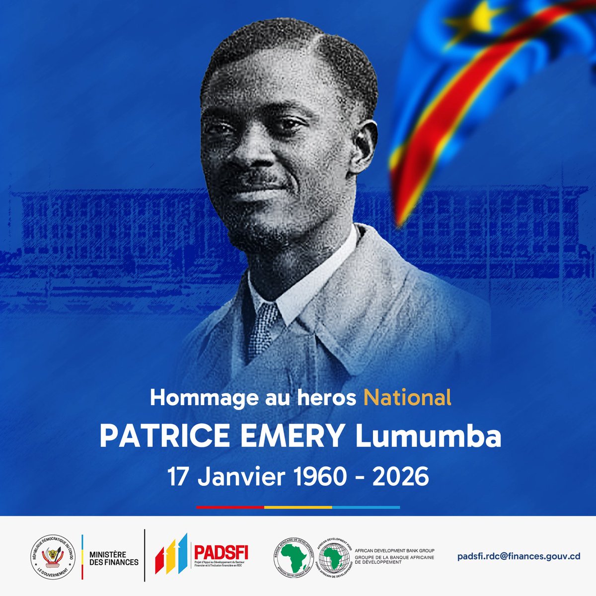 Commémorer Patrice Lumumba, c’est réaffirmer son combat pour un Congo souverain et économiquement fort.
À travers le PASDSFI, le dvlpmt d’un secteur financier inclusif prolonge sa vision : donner à chaque Congolaise et Congolais les moyens de participer à la croissance nationale.