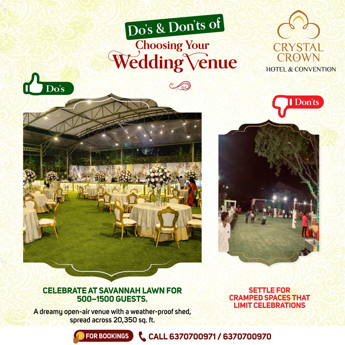 ResortPanda's tweet photo. Best wedding venue in Bhubaneswar? 

Your wedding deserves grandeur, not compromises. Choose Savannah Lawn by Hotel Crystal Crown, a grand open-air venue with a weatherproof shed spread across 20,350 sq. ft., perfect for 500–1500 guests, designed for celebrations without limits. https://t.co/aRYYaXEgFO