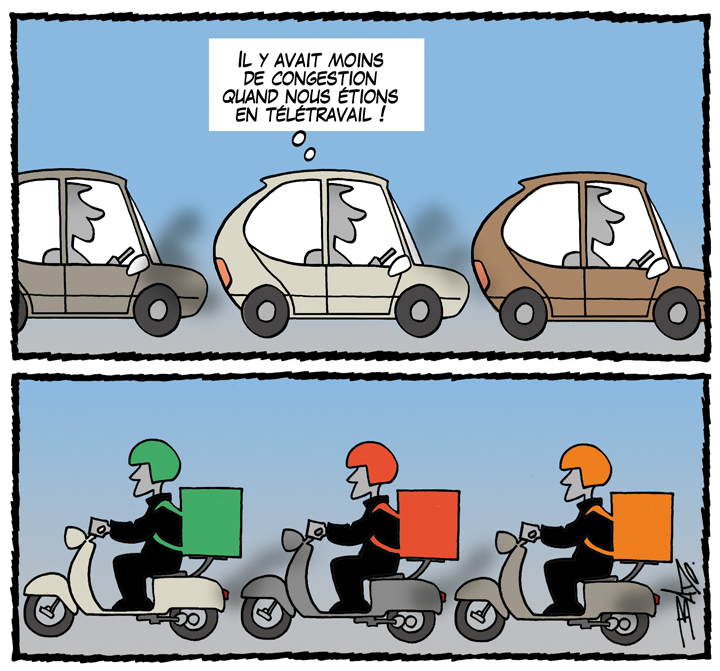 guybadeaux's tweet photo. Dessin de samedi: le retour au travail en personne crée des embouteillages. https://t.co/37uBKiFK6A