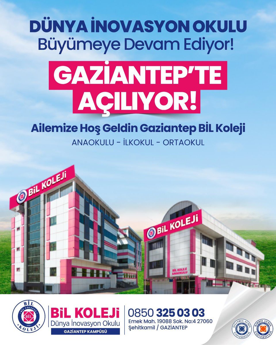 DÜNYA İNOVASYON OKULU BÜYÜMEYE DEVAM EDİYOR!

GAZİANTEP’TE AÇILIYOR!
Ailemize Hoş Geldin Gaziantep BİL Koleji 

ANAOKULU  I  İLKOKUL  I  ORTAOKUL 

 <a href="/IAUKampus/">İstanbul Aydın Üniversitesi</a> <a href="/iautanitim/">İAÜ Halkla İlişkiler ve Tanıtım</a> 

#dünyainovasyonokulu #gaziantep #bilkoleji