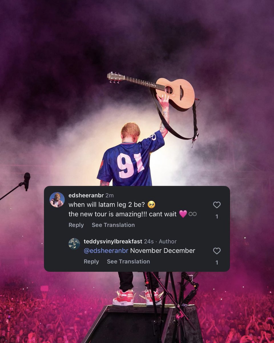 EdSheeranBrCom's tweet image. ED SHEERAN NO BRASIL EM 2026?? 😱

Ele respondeu a gente no instagram dizendo que a segunda etapa de shows da Loop Tour na América Latina será em Novembro/Dezembro deste ano! 

Estamos te esperando, Ed!! 🩷♾️