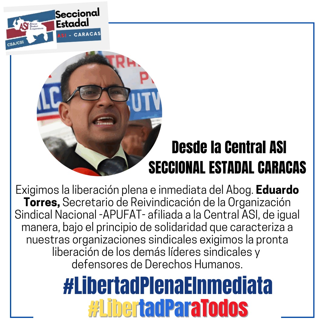 Desde la CentralASI
pedimos la Libertad Plena de los Dirigentes sindicales y Trabajadores detenidos. La Paz solo puede existir con justicia social, respeto a la libertad sindical y a los derechos humanos, laborales y sindicales. #LibertadParaTodos #LibertadSindical
@ituc_global
