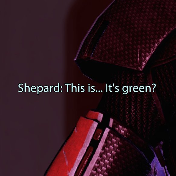 sceebedee's tweet photo. shepard and their confusion with the color green https://t.co/ahRCpC2UVF