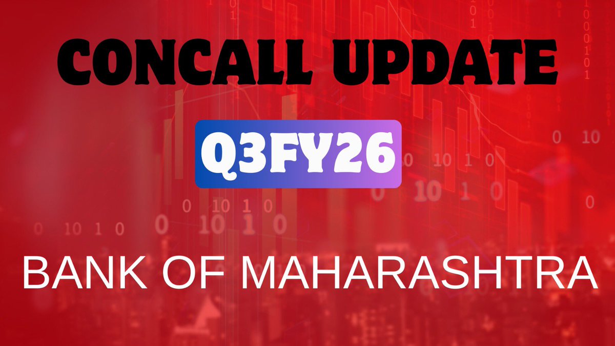 Dixitagg's tweet image. BANK OF MAHARASHTRA CONCALL Q3FY26

•Performance: Record quarterly PAT ₹1,779 cr; 9M PAT ₹5,005 cr. Results ahead of guidance.
•Capital return: 10% interim dividend approved.
•Scale: Total business ₹5.95 lakh cr, +17.2% YoY.

For more details 👇 

sumitresearch.com/bank-of-mahara…