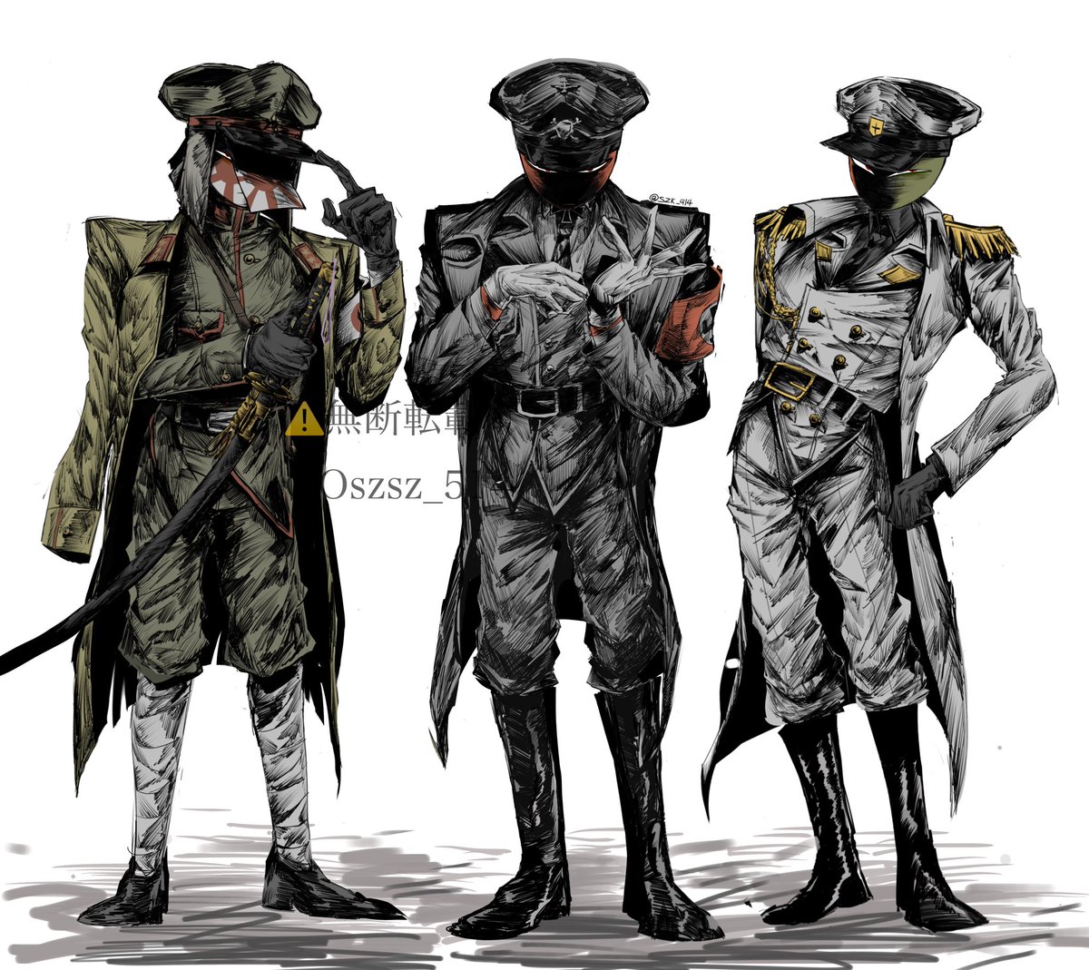 Oszsz_514's tweet image. ⚠️枢軸国　(日独伊)
#カントリーヒューマンズ
#countryhuman