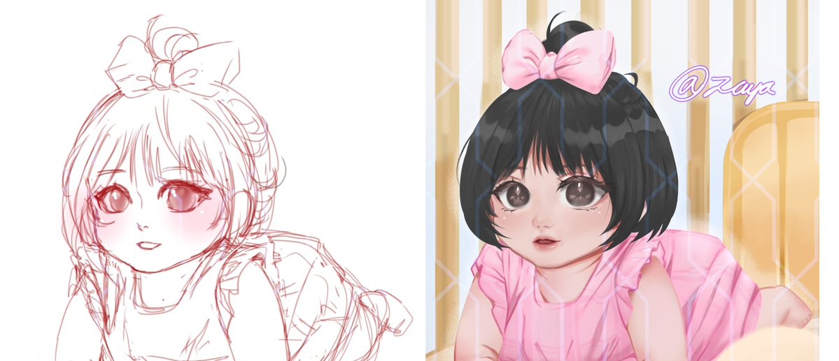 zayaarteu's tweet image. Sketch vs final heheeheeheheh #Commission