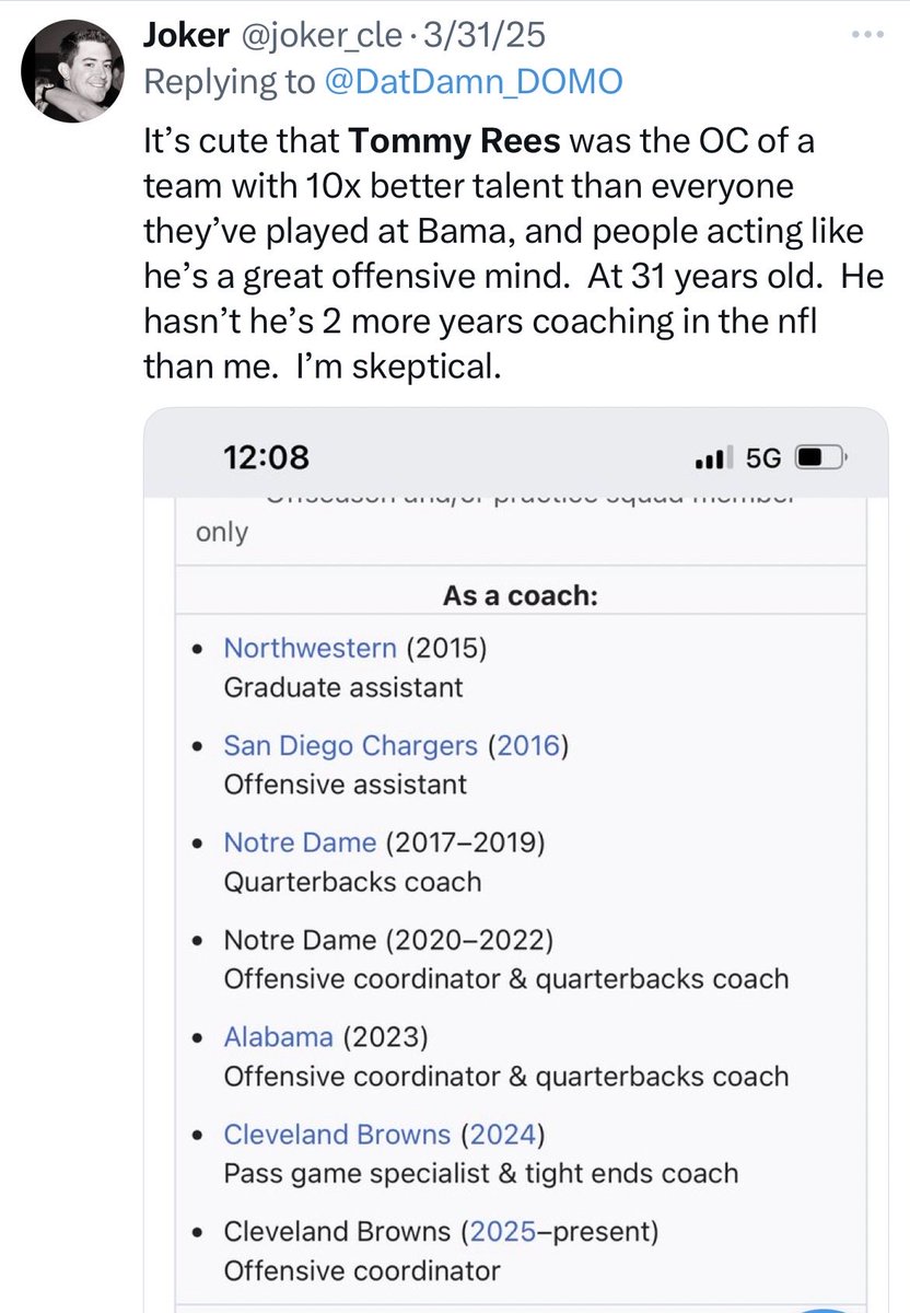 joker_cle's tweet image. Some people were way ahead of the curve on Tommy Rees.