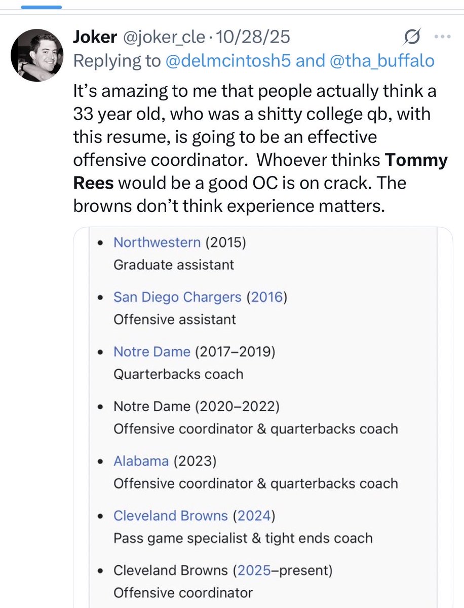 joker_cle's tweet image. Some people were way ahead of the curve on Tommy Rees.