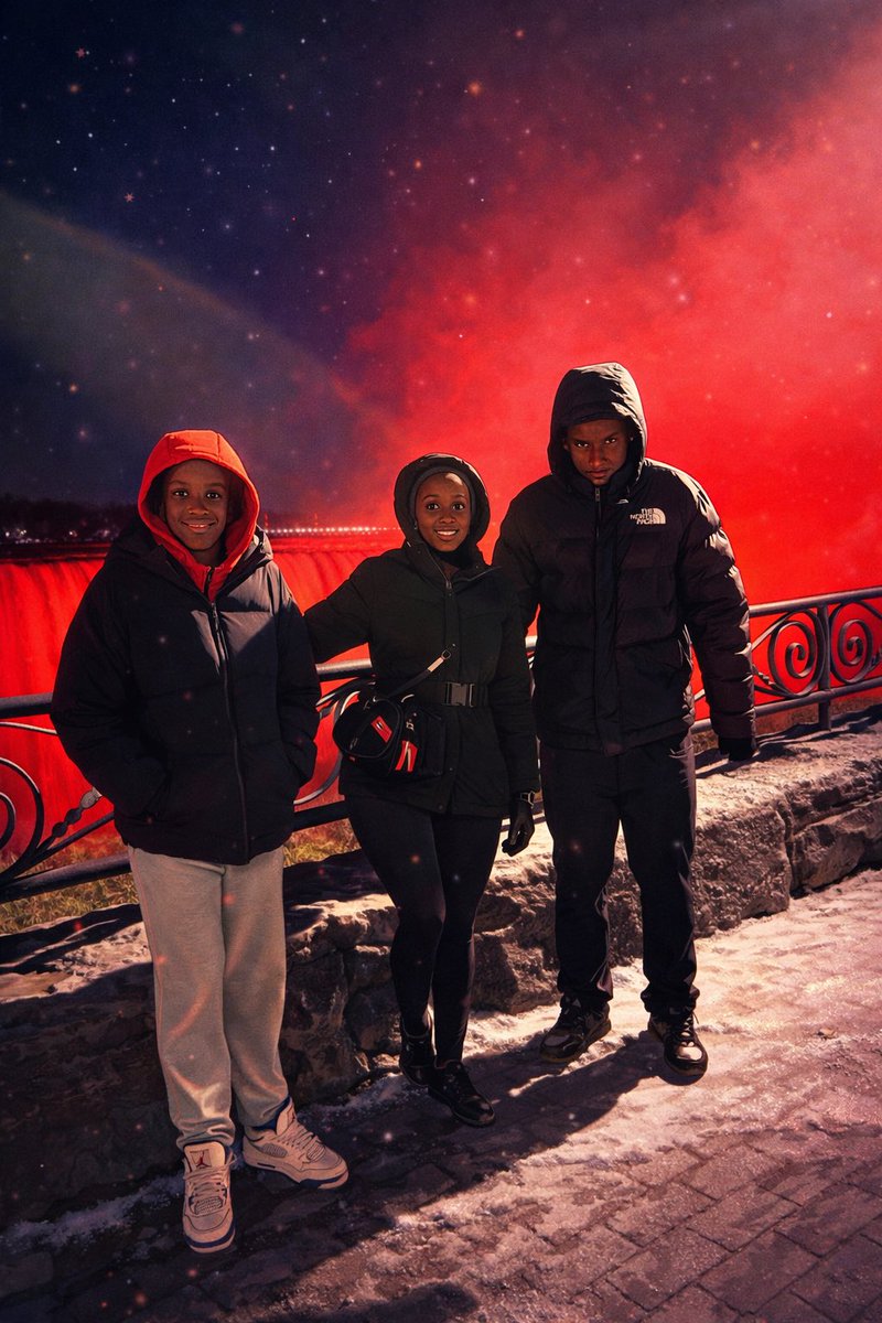 In Niagara winter, frozen air, glowing lights, and moments with nephews I’ll always keep in my heart. 🫶🏿