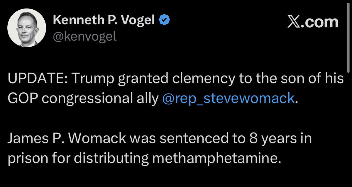 <a href="/rep_stevewomack/">Rep. Steve Womack</a> Wasn’t it nice for Trump to let Womack’s meth trafficking son out of prison. I guess when you are a Republican politician in Trump’s America, your family is above the law. At least you are using your position in Congress to accomplish something for one drug dealing constituent.