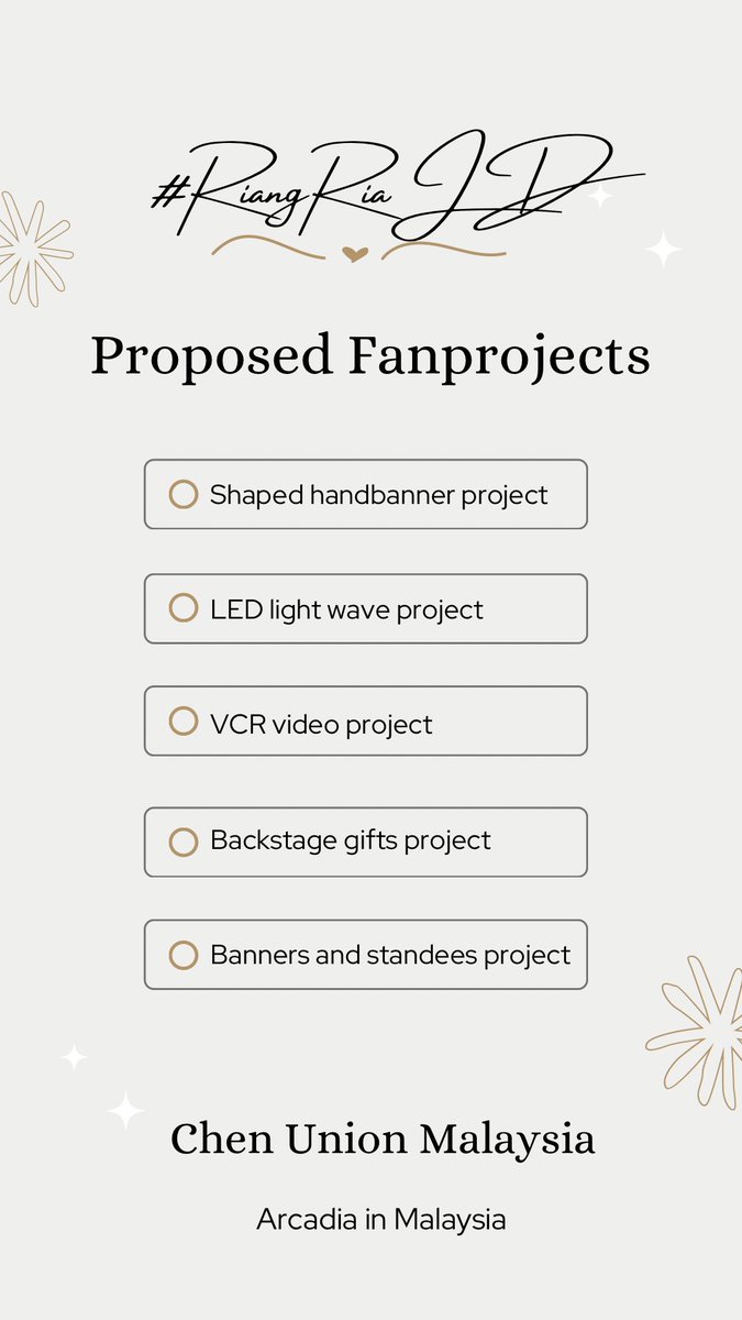 chenunionMY's tweet image. ⚡️ #RiangRiaJD ⚡️

Chen Union Malaysia is excited to share our proposed fanprojects for Arcadia in Malaysia 🇲🇾🤍

Which one are you most excited for? 👀💫
#ARCADIAinKL #CheninMY #CheninKL