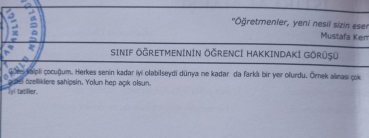 Öğretmeni, oğlum Ali'nin karnesine şöyle bir not yazmış🥰🥲