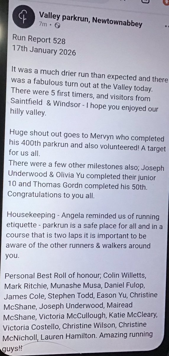 Valley parkrun tweet media