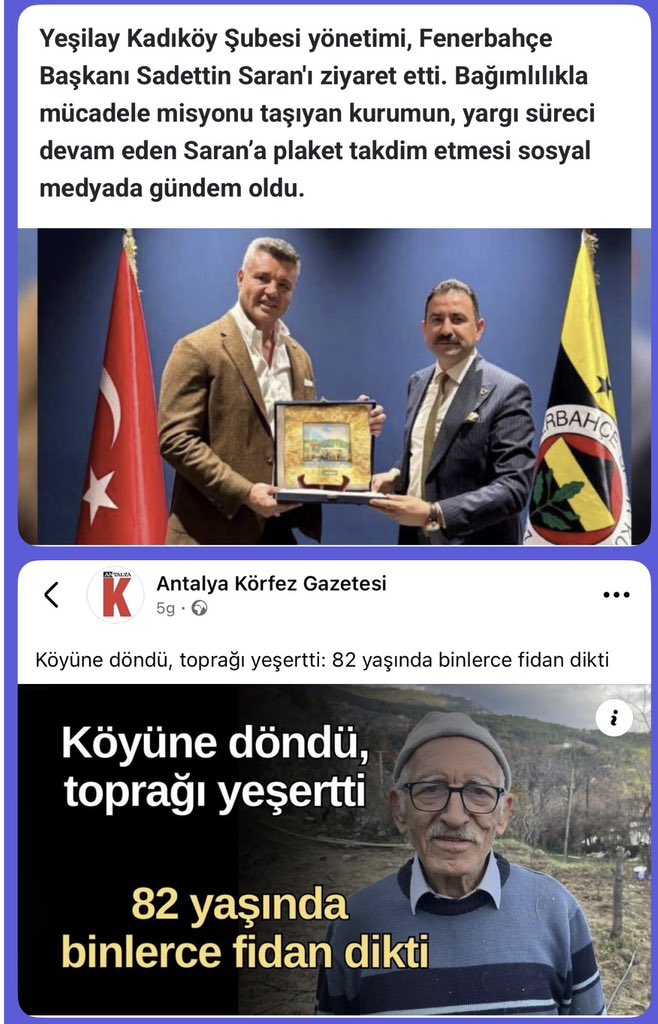 Antalya’da 82 yaşında bir adam toprağa binlerce fidan dikiyor,
ne plaket var ne teşekkür.

Uyuşturucu testi pozitif çıkan Fenerbahçe Başkanı’na Yeşilay plaket veriyor.

Emek cezalandırılıyor, skandal ödüllendiriliyor.
Vicdan yok. Ahlak yok. Utanma yok.
Bu çürümüş düzenin adı tam