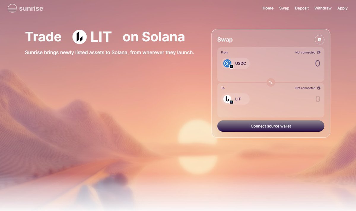 솔라나에 $LIT 이 공식적으로 올라옴 / @Lighter_xyz 의 $LIT 이 이제 Sunrise 브릿지를 통해 솔라나 네이티브  토큰으로 사용할 수 있다는 뜻 솔라나에서 USDC, SOL 등과 바로 거래도 가능 기존 솔라나 밖