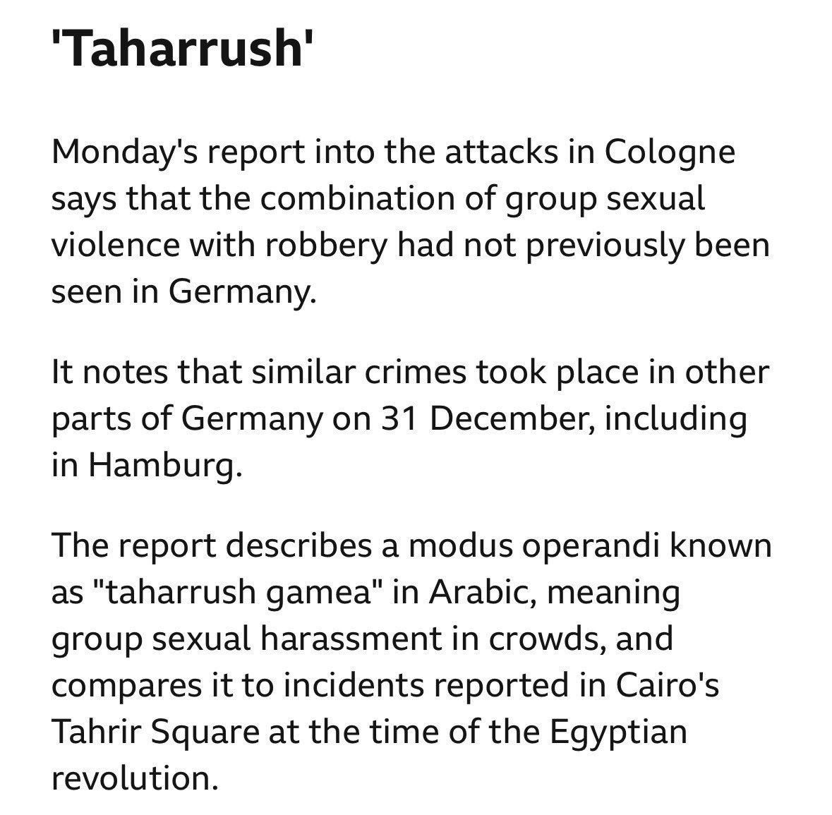 UnderSecPD's tweet image. In the wake of the attacks, shell-shocked European and English language news outlets groped for words to describe them.  The BBC and others borrowed “taharrush gamea” from Arabic.