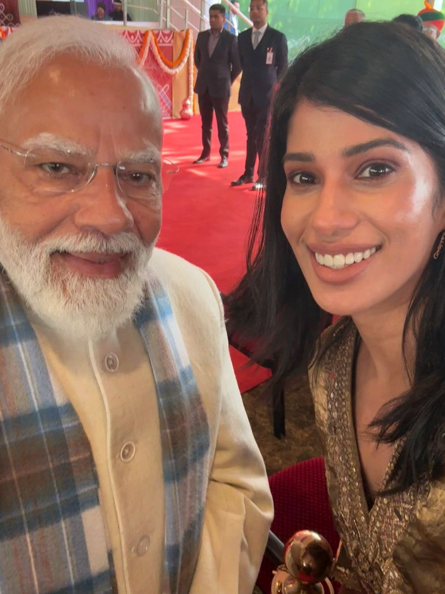 Prime Minister Modi on January 14 posed for a rare photo with squash champion Joshna Chinappa during Pongal celebrations in Delhi. Modi has close ties with Joshna’s family as she happens to be the great-grandniece of Field Marshal K.M. Cariappa.