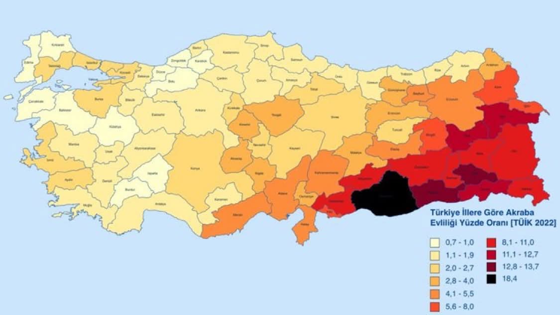 Türk töresinde yedi ata kültü vardır, bu nedenle kuzen evlilikleri yaygın değildir.

Ortodoks Kilisesi de, amca oğlu/teyze kızı gibi kuzen evliliklerini kesinlikle yasaklar.

Bu tür evlilikler kanonik değildir, kilisede nikahları kıyılmaz. Tanrı önünde geçersizdir.