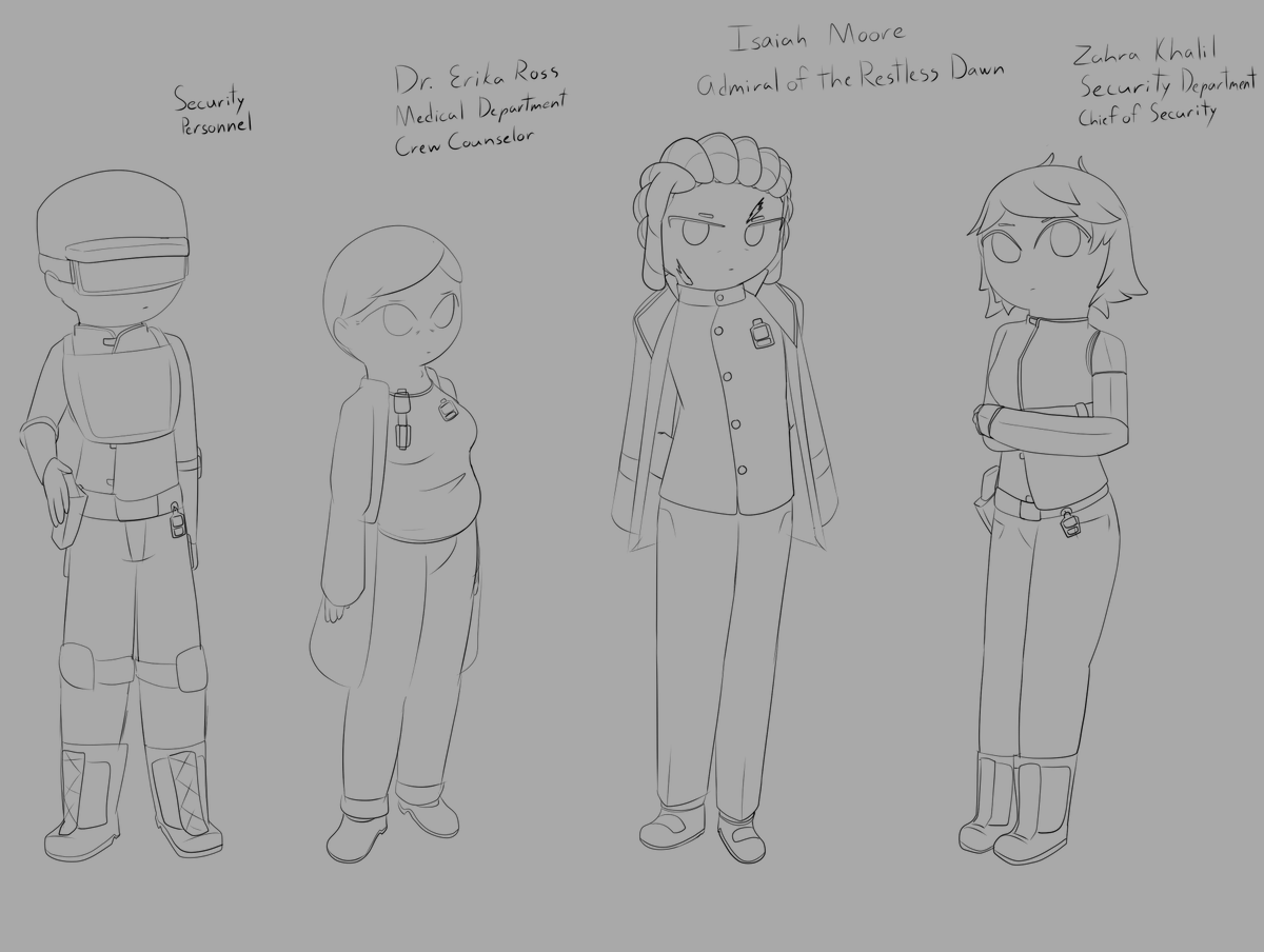 Vyrimus's tweet image. Crewmembers of the colony ship for a future comic