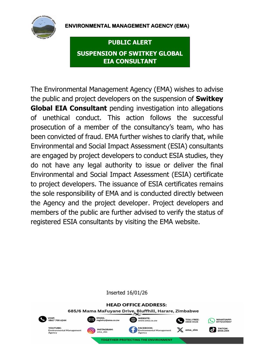 EMAeep's tweet image. #EMAZimbabwe #EnvironmentalIntegrity #PublicAlert