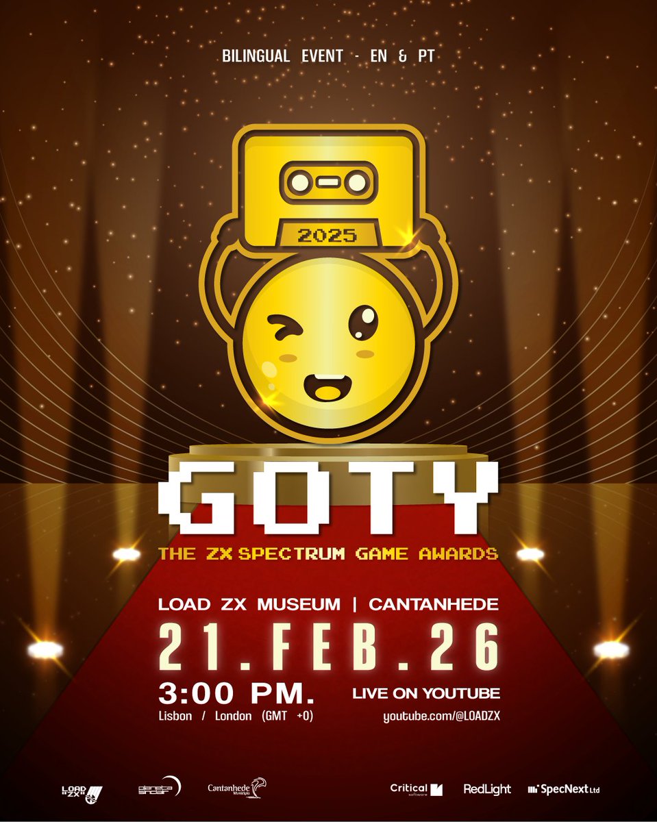 GOTY is back! 🎉 Celebrating the best Spectrum games of the year.

📍 Live at the museum in Cantanhede
📅 Feb 21, 2025 | ⏰ 3:00 PM
🎥 Also streamed online