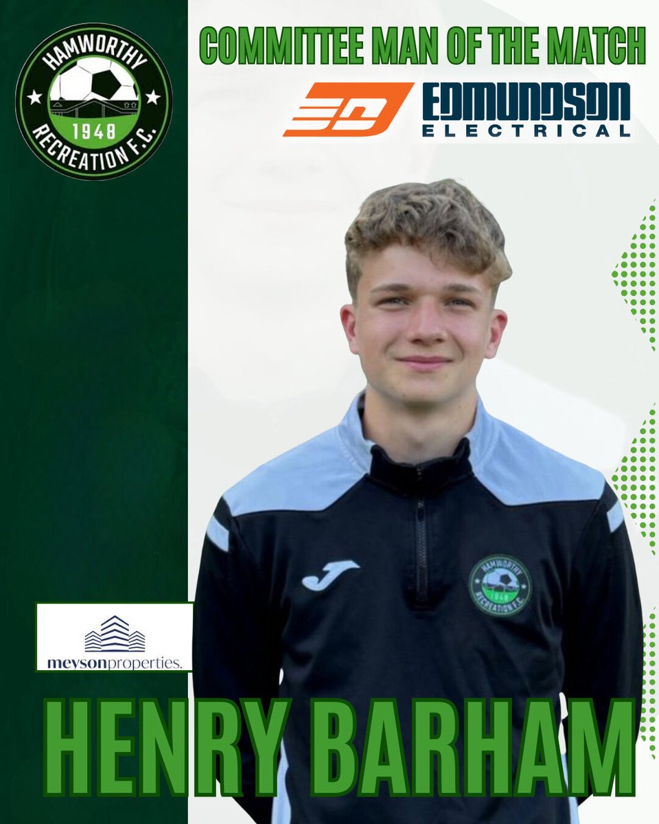 Ham_RecFC's tweet image. Today’s Edmundson Electrical man of the match as chosen by our committee is Henry Barham 🟢👏