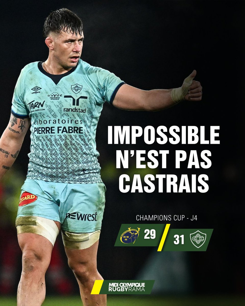 Sensationnels, les Castrais l’emportent au Munster et se qualifient pour les huitièmes de finale ! C'est la première victoire du CO au Thomond Park dans son histoire. 

Le compte rendu > urls.fr/7Ft335