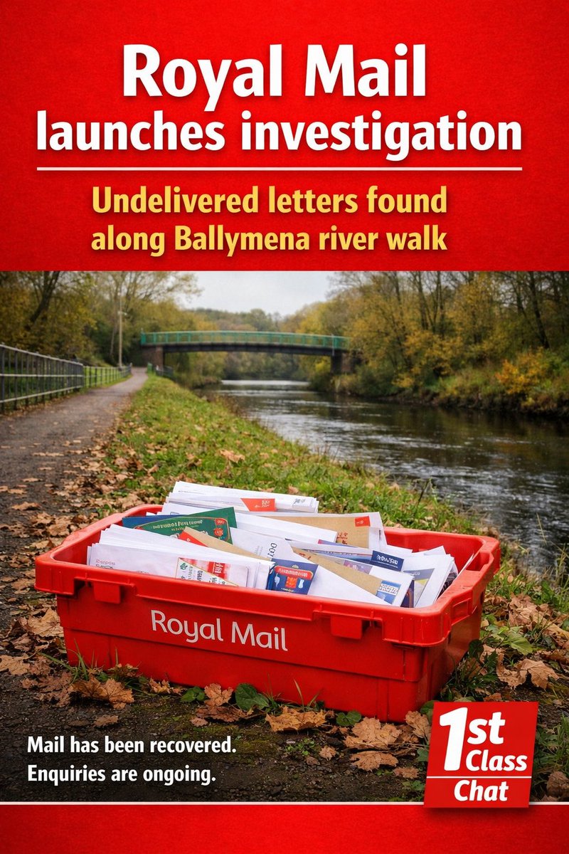 1stclasschat's tweet image. 📮 Undelivered mail found in Ballymena

Royal Mail has launched an investigation after a tray of undelivered letters was found along the Braid River Walk in Ballymena.

The mail has now been recovered and RM says it will be delivered, with enquiries ongoing