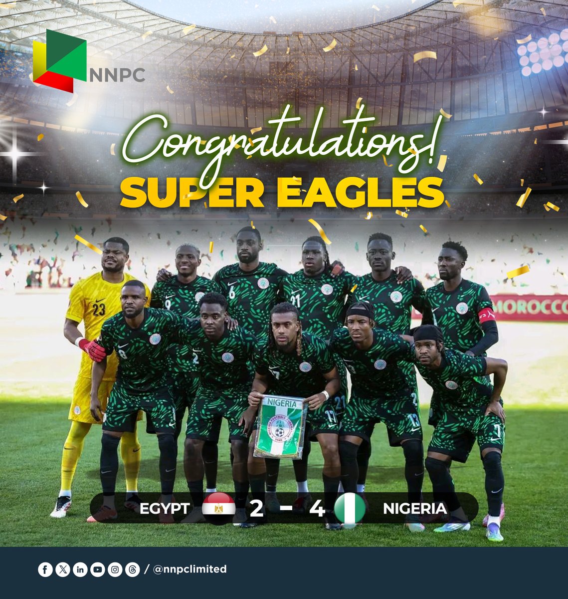 nnpclimited's tweet image. Bronze secured 🥉

Congratulations, Super Eagles, for making Nigeria proud by clinching the bronze medal at the 2025 Africa Cup of Nations.

Congratulations, Nigeria!