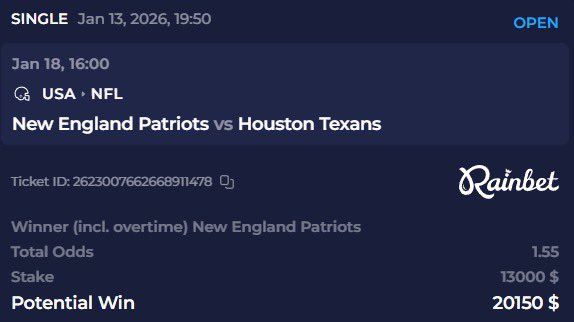 Patriots ML locked in