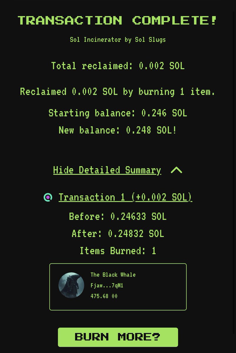 Blaaackguy's tweet image. I have kept my promise

I used all the fees and bought up the black whale and then burned it all

solscan.io/tx/S2g5vLHfSoH…