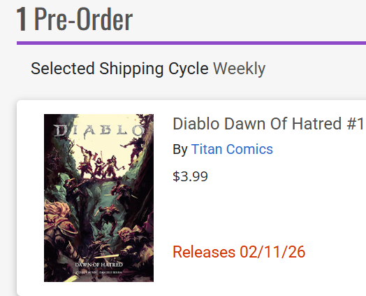 Officially preordered the upcoming Dawn of Hatred comic! Loved the Free Comic Book Day preview last Spring and looking forward to the story that bridges what 'Akarat' has been up to between Vessel of Hatred and Lord of Hatred!

#DiabloIV #DiabloPartner <a href="/Diablo/">Diablo</a>