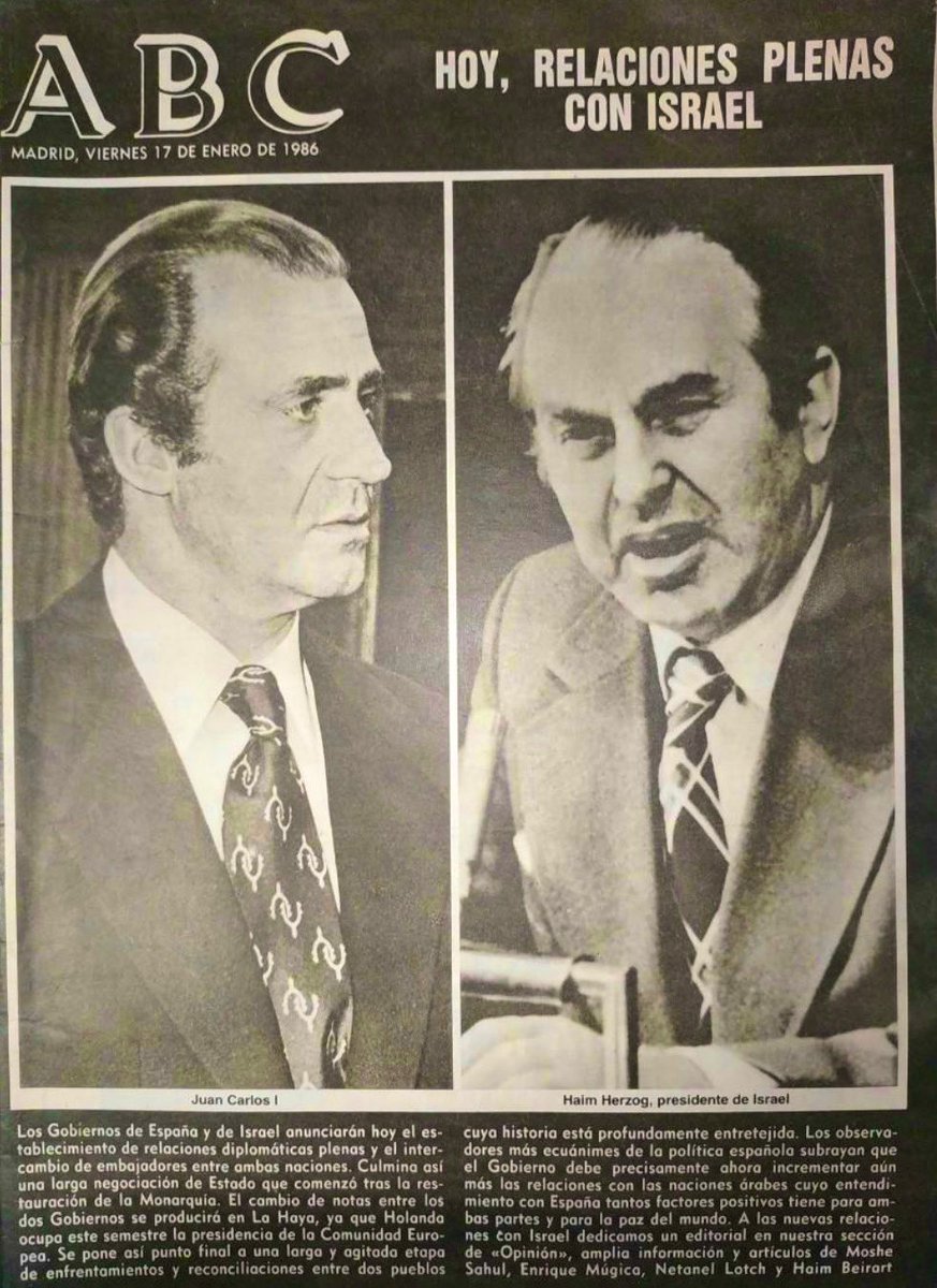 Hoy, 17 de Enero, marcamos 40 años de relaciones diplomáticas entre España e Israel! 

40 años de intercambios, conocimientos, cultura, tecnología, turismo y mucho más.

Celebramos todo lo que hemos hecho juntos, y todo lo que podemos hacer.
