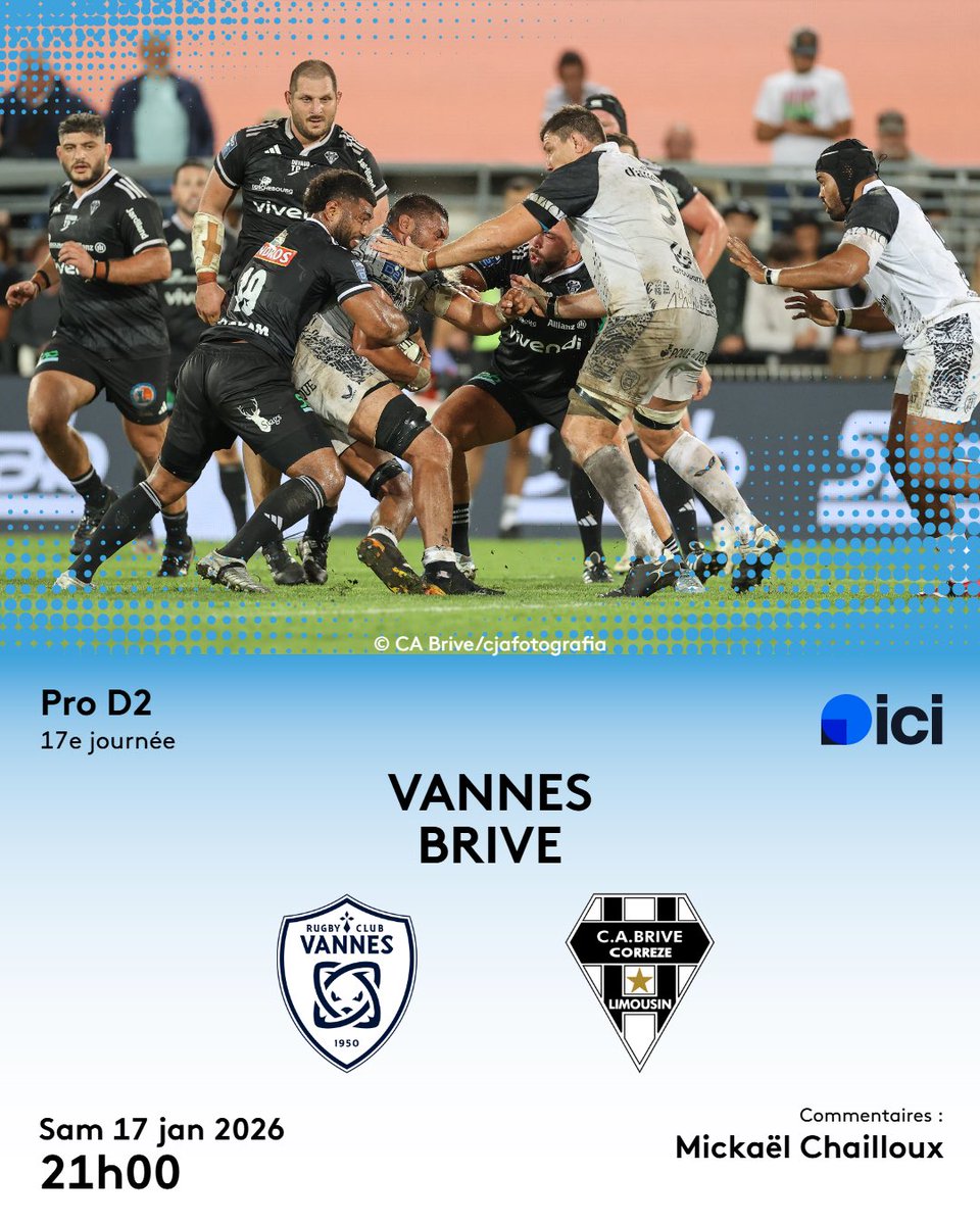 🚨EN DIRECT - Suivez le match de gala de la 17e journée de Pro D2 entre le CA Brive et le RC Vannes
Commentaires depuis le stade de la Rabine de <a href="/Mike_Chailloux/">Mickaël Chailloux</a>

 francebleu.fr/sports/rugby/e…