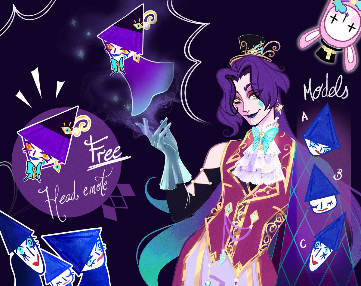 ⟡♦️ Hello, hello! ♦️⟡
As your very own purple magician, I'm turning YOU into PETUTITOS! (mini-clowns) 🤡

How to get your FREE EMOTE:
1 ⟡ Follow me 🦋
2 ⟡ RT this post 🔁
3 ⟡ Drop your refs and choose a Petutito model (a, b or c)

.+[ #vtuber #vartist #emotes #giveaway ]+.