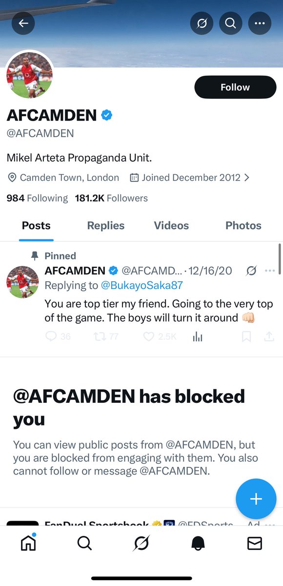 CescFabregasFC's tweet photo. @ArseneCoat_FC @AFCAMDEN Couldn’t handle his emotions after an Arsenal result so he blocks me. 😂😂😂 brother Arsenal don’t even know that you exist https://t.co/6XgKcsDjgM