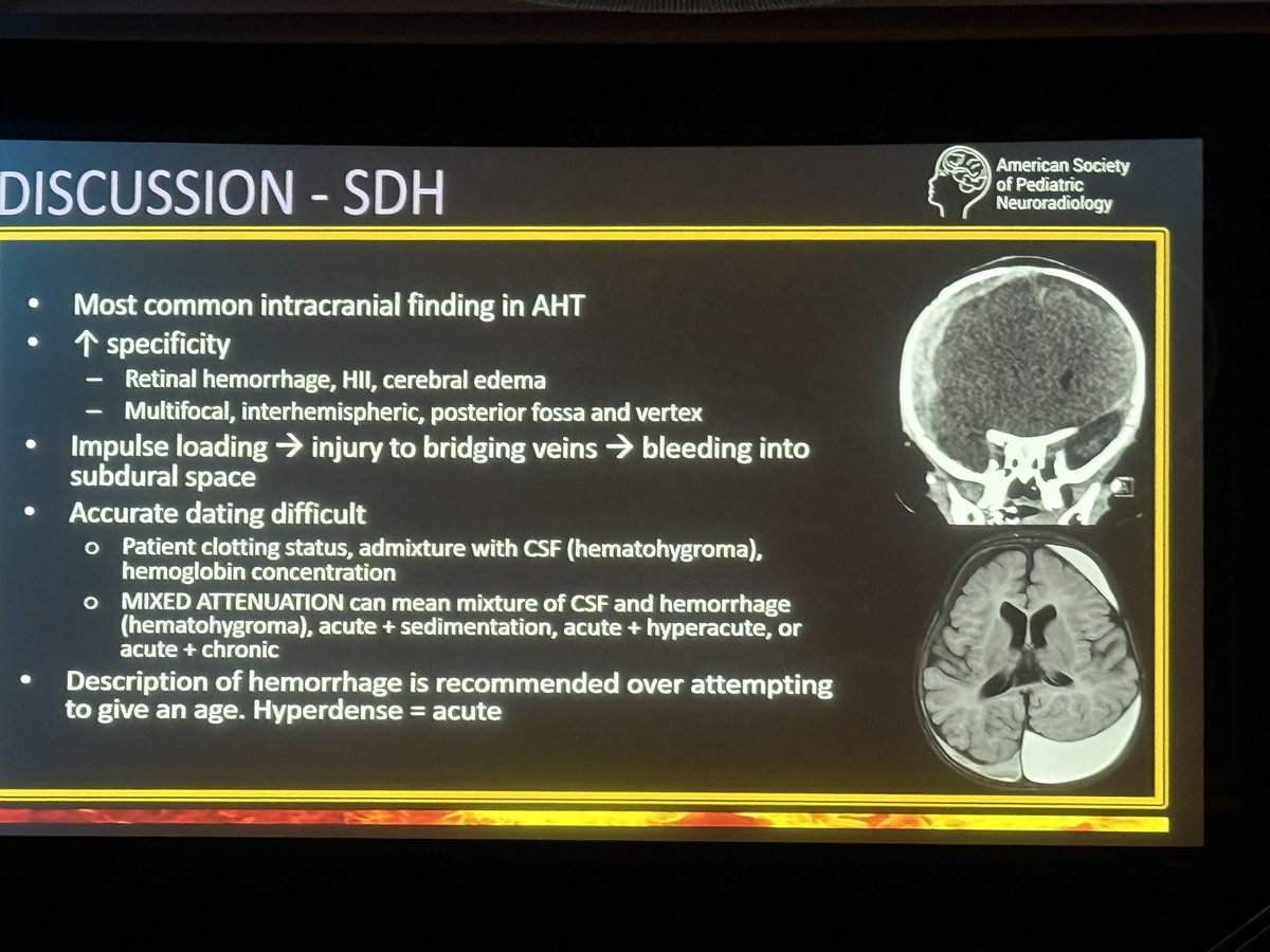 The_ASPNR's tweet image. Dr Rebekah Clarke from UT Southwestern heats it the rapid fire section with compelling cases of abusive head trauma 🔥#pedineurorad #ASPNR26 #pedsrad #radres #MedEd