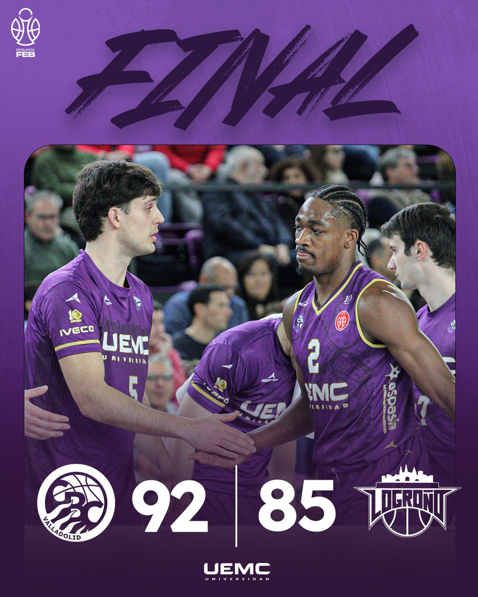 🚨 ¡FINAL del partido con VICTORIA en Pisuerga! ¡¡Tenemos la UNDÉCIMA!!

💜 92 <a href="/UEMC/">UEMC</a> Baloncesto Valladolid
🔴 85 <a href="/LogroBasketClub/">LogroBasket Club</a>

🏆 J15 #SegundaFEB
📺 <a href="/LaLigaPlus/">LALIGA+</a>
📊 acortar.link/7uNKhM

<a href="/UEMC/">UEMC</a> #BaloncestoValladolid