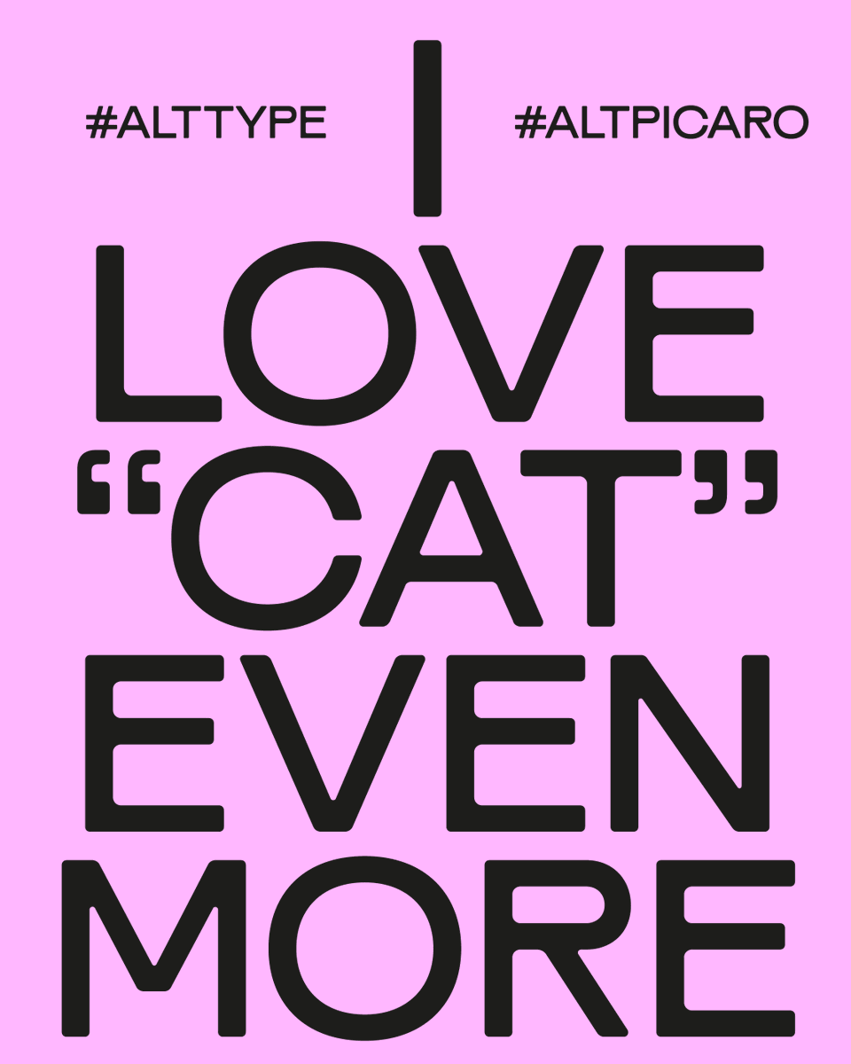 type01_'s tweet photo. ALT Picaro by @alt__tf 💥
Type design: @elllenjonsson
Bold construction with softened geometry.
Free to trial >
🔗 https://t.co/ndVIVjVJ18
#type01 #alttype #alttf #font #fonts #typeface #typefacedesign #graphicdesigner #GraphicDesign https://t.co/vcLGfe9kpg