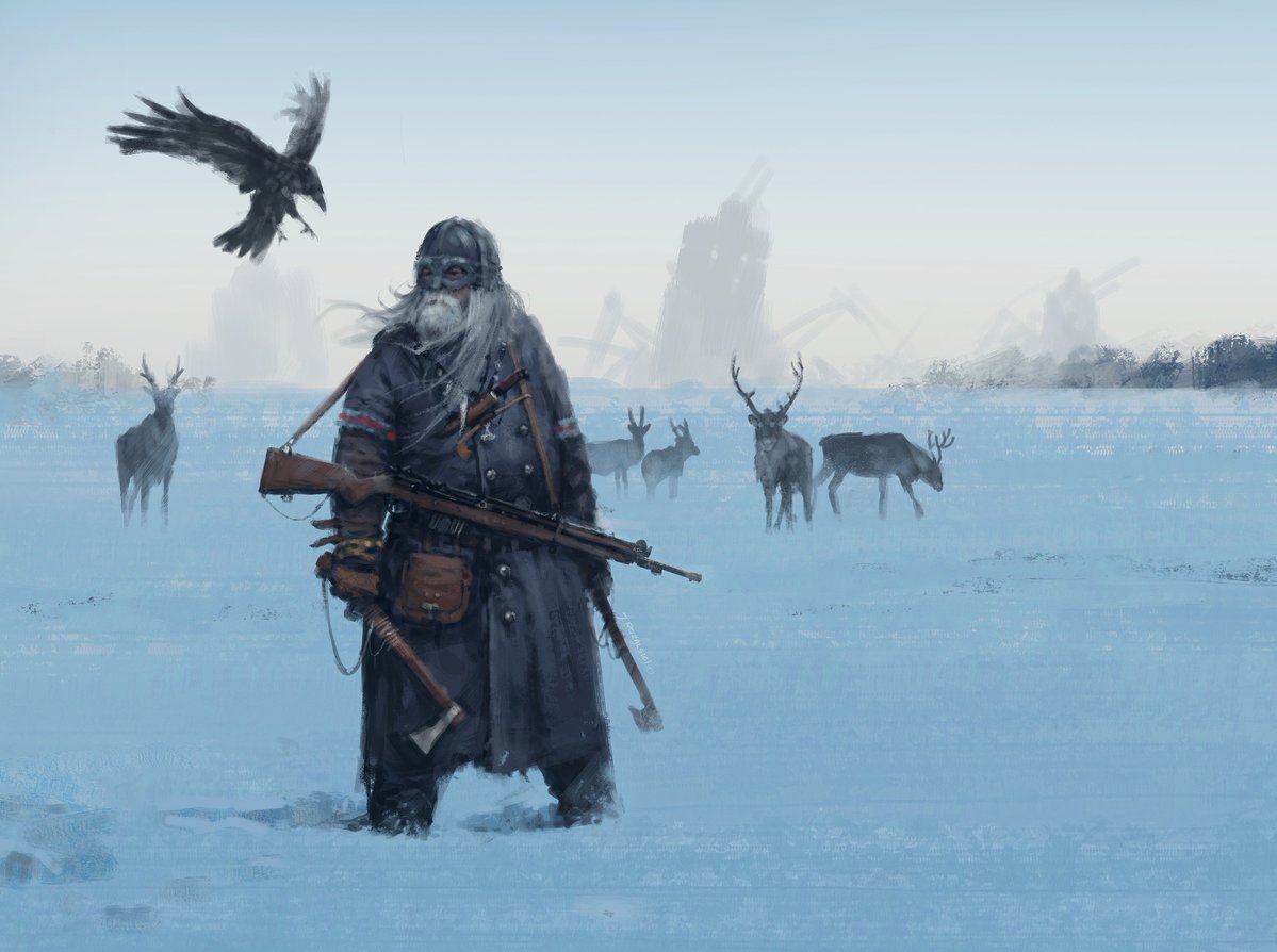 TheGraffitiSoul's tweet image. Found the viking helmet in RDR2 and tried to recreate Jakub Rozalski's 1920 - Nordic Hunter