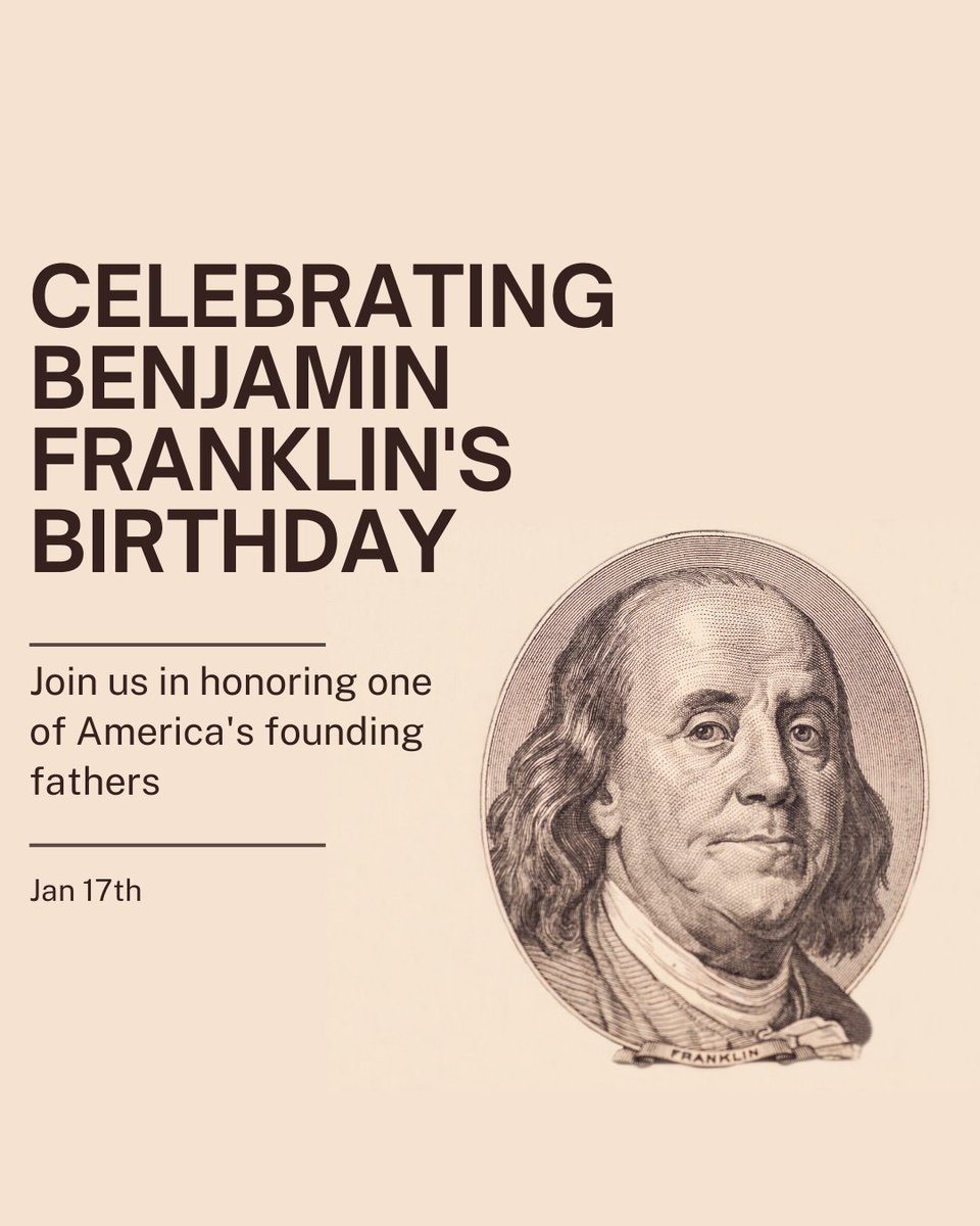 🎂🇺🇸 Happy Birthday to a Founding Father and polymath extraordinaire, Benjamin Franklin! 🎉✨
 
On this day, we honor the legacy of a brilliant mind who contributed to the birth of the United States.

📜🔍 From inventions to diplomacy, Franklin's impact is