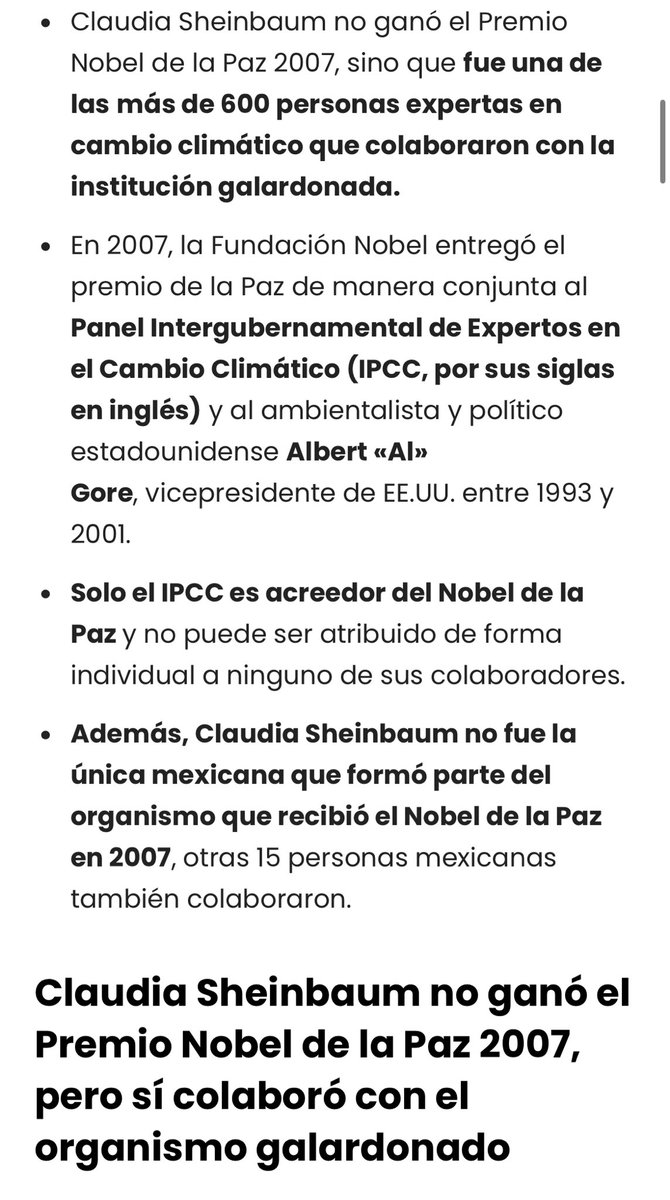 Durante la campaña a la presidencia el equipo de Claudia y ella misma, se dedicaron a difundir una gran mentira: que Claudia tenía un premio Nobel de la Paz.

La información fue incluso enviada a los medios. Después se aclaró que era una gran mentira. 

Hoy dicen que es un premio