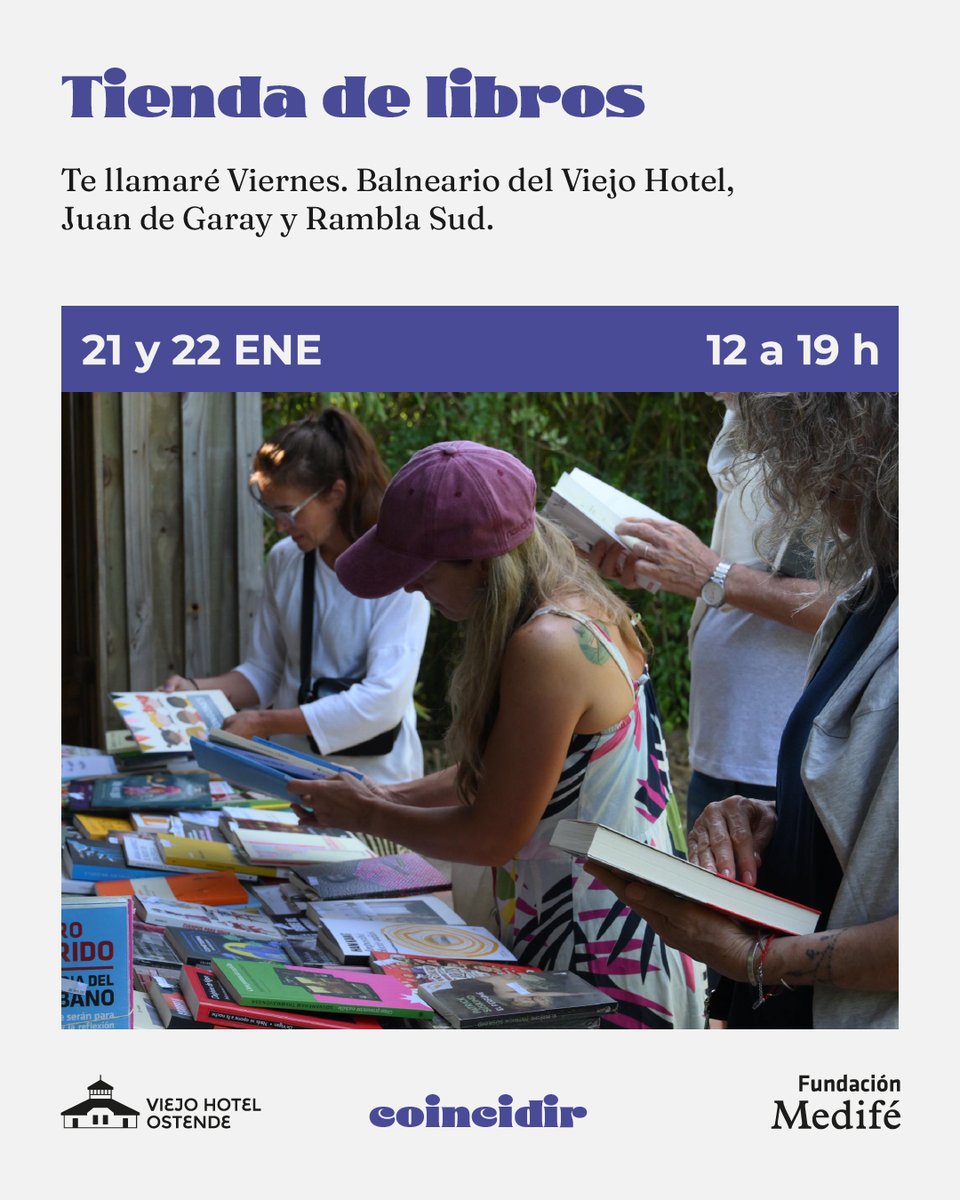 📚Miércoles 21 y jueves 22 de 12 a 19
Tienda de libros / Te llamaré Viernes

La tienda vuelve al balneario atendida por <a href="/lucantis/">paola lucantis</a>. Nos encontramos para conversar sobre lo que más nos gusta: los libros.

✨Actividad en el marco de “coincidir” con <a href="/FundacionMedife/">Fundación Medifé</a>