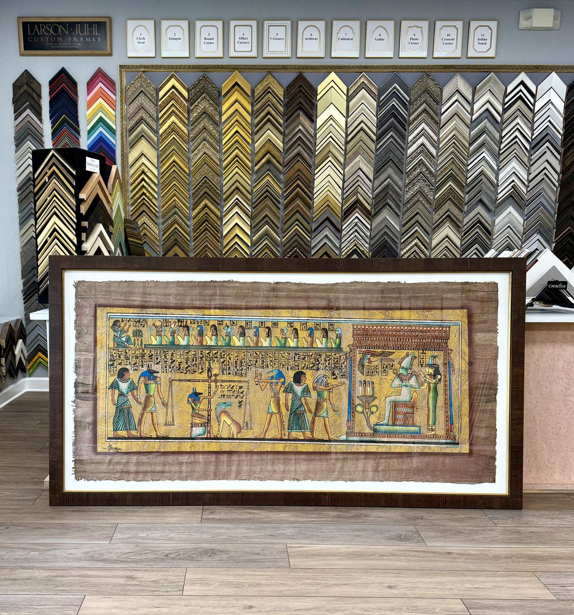 FrameArtShop's tweet photo. Oversized papyrus, beautifully float mounted to showcase its natural edges ✨ Finished with acrylic glazing to reduce weight and framed in Larson-Juhl’s Dillon Antique Timber with a gold beaded fillet. Truly breathtaking!
Thank you, Frank. https://t.co/vbrxL0CgVM