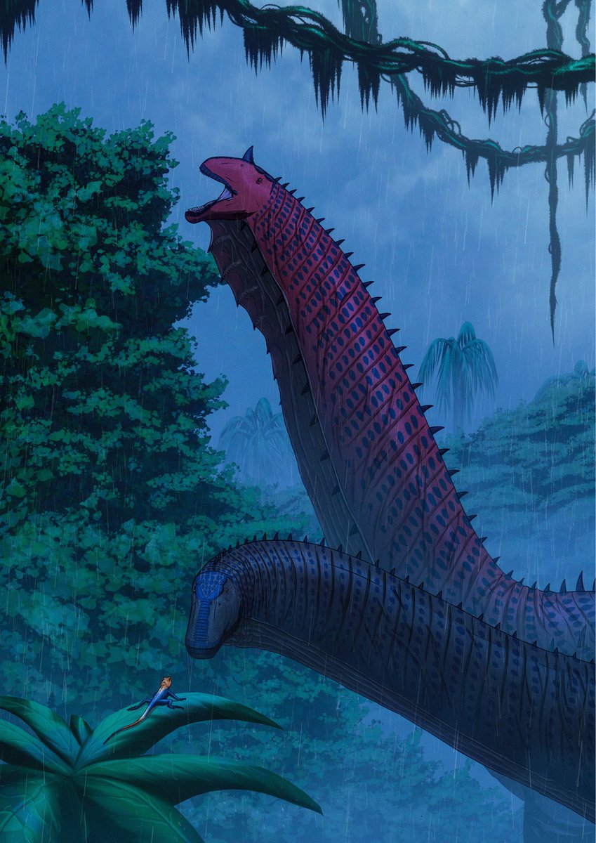 Mokele Mbembe couple. 🦕

Dwelling in the rain-soaked heart of the primeval jungle, a pair of Mokele Mbembe forages for their main sustenance, tree leaves.

While they tend to be territorial animals, they can sometimes show curiosity towards other creatures.