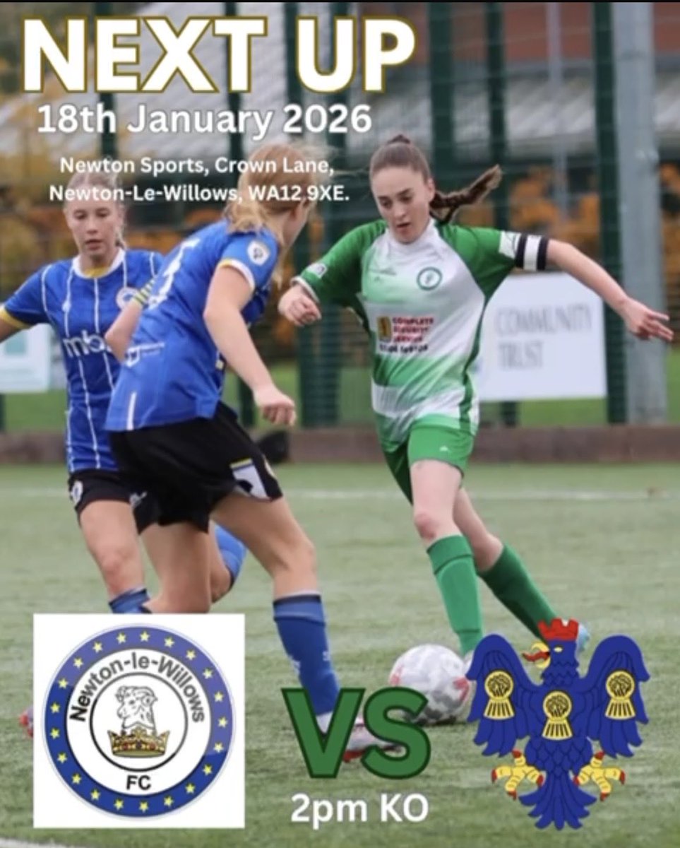 𝐍𝐄𝐗𝐓 𝐔𝐏 - 𝘷𝘴 Newton-Le-Willows

Vixens started the New year well last weekend winning 3-1! 💪🏻
We travel away on Sunday. 
Let’s go Vixens! 💚

📆 | Sunday 18th January
⏰ | 2pm KO
🏟️ |Newton Sports, WA129XE

#Vics | #Vixens | <a href="/CheshireWYFL/">Cheshire Women's and Youth Football League</a>