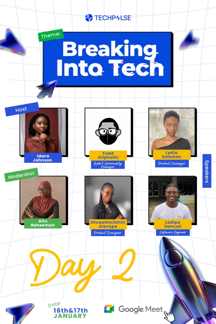 TechpulseC75071's tweet photo. Day 2 of Breaking Into Tech is here.
More conversations, more perspectives, and real insights on navigating tech and building sustainable paths.We’re going live by 5:45pm.
Meeting link: https://t.co/fEHE7mBeJu
Speakers: @ladicodez @ALIPHATIC_F @creativafrican @sheislideeyah https://t.co/qTNjgkHpxV