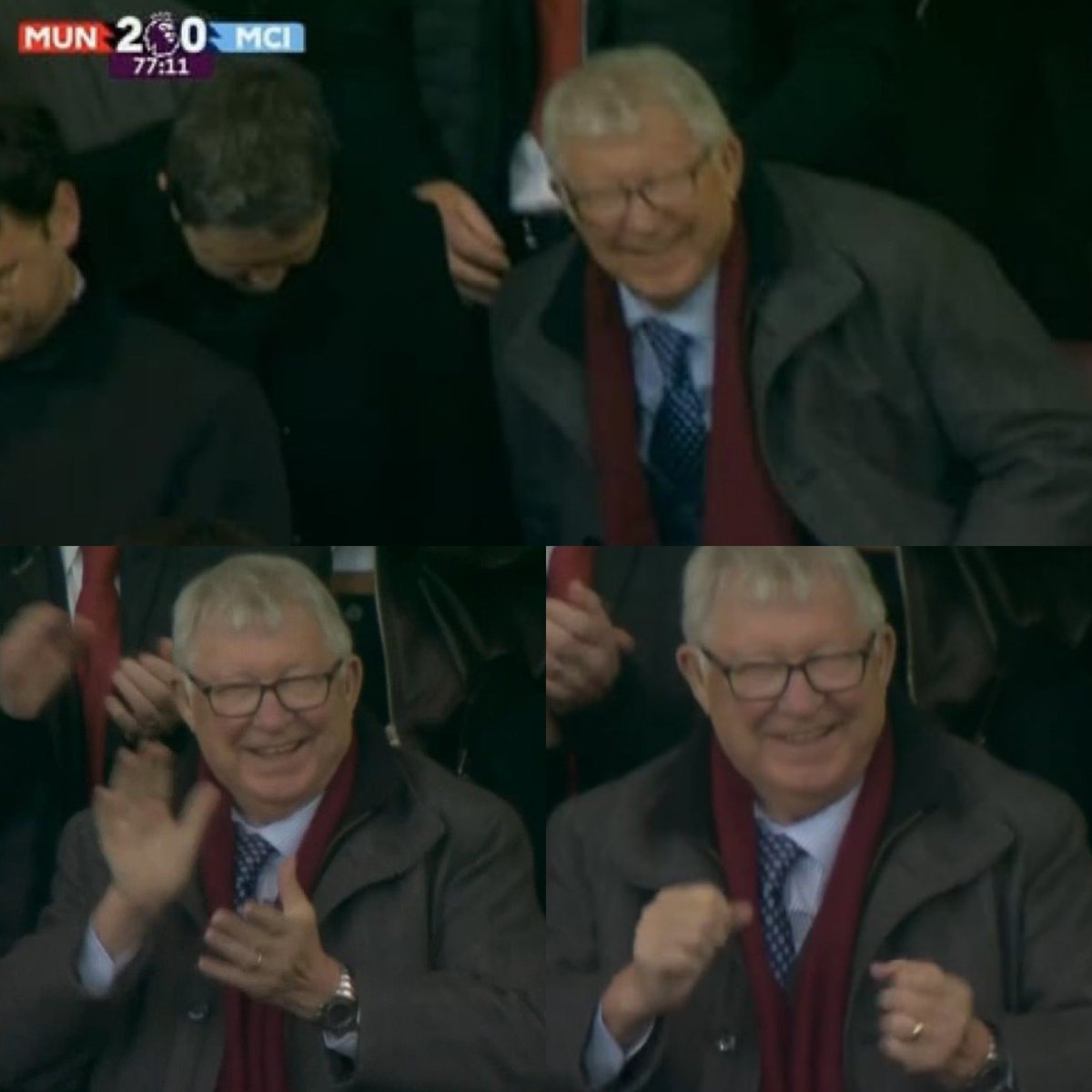 Juezcentral's tweet image. Pero qué imagen hermosa.

La felicidad de Sir Alex Ferguson en la tribuna, tras el 2-0 de Manchester United contra su rival de patio, el City.

Sir Alex, con 84 años, sigue yendo a Old Trafford a apoyar al equipo del que se enamoró y al que llevó a dominar el fútbol mundial. Si…